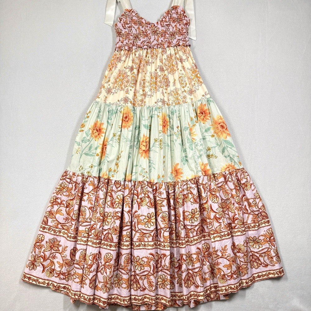 Free People Dress Women XS Bluebell Maxi Smocked Ribbon Tie Strap Cottage Floral
